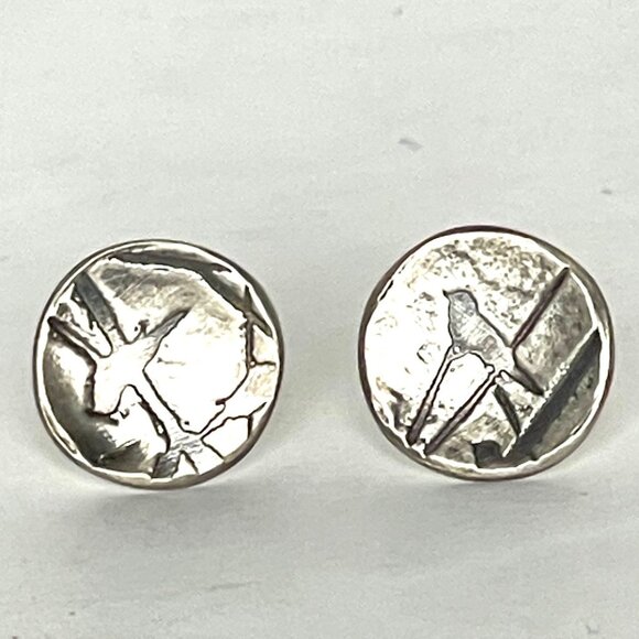 Bird & Tree Sterling Silver Stud Earrings Womens Handmade Argentium Silver - Picture 4 of 5